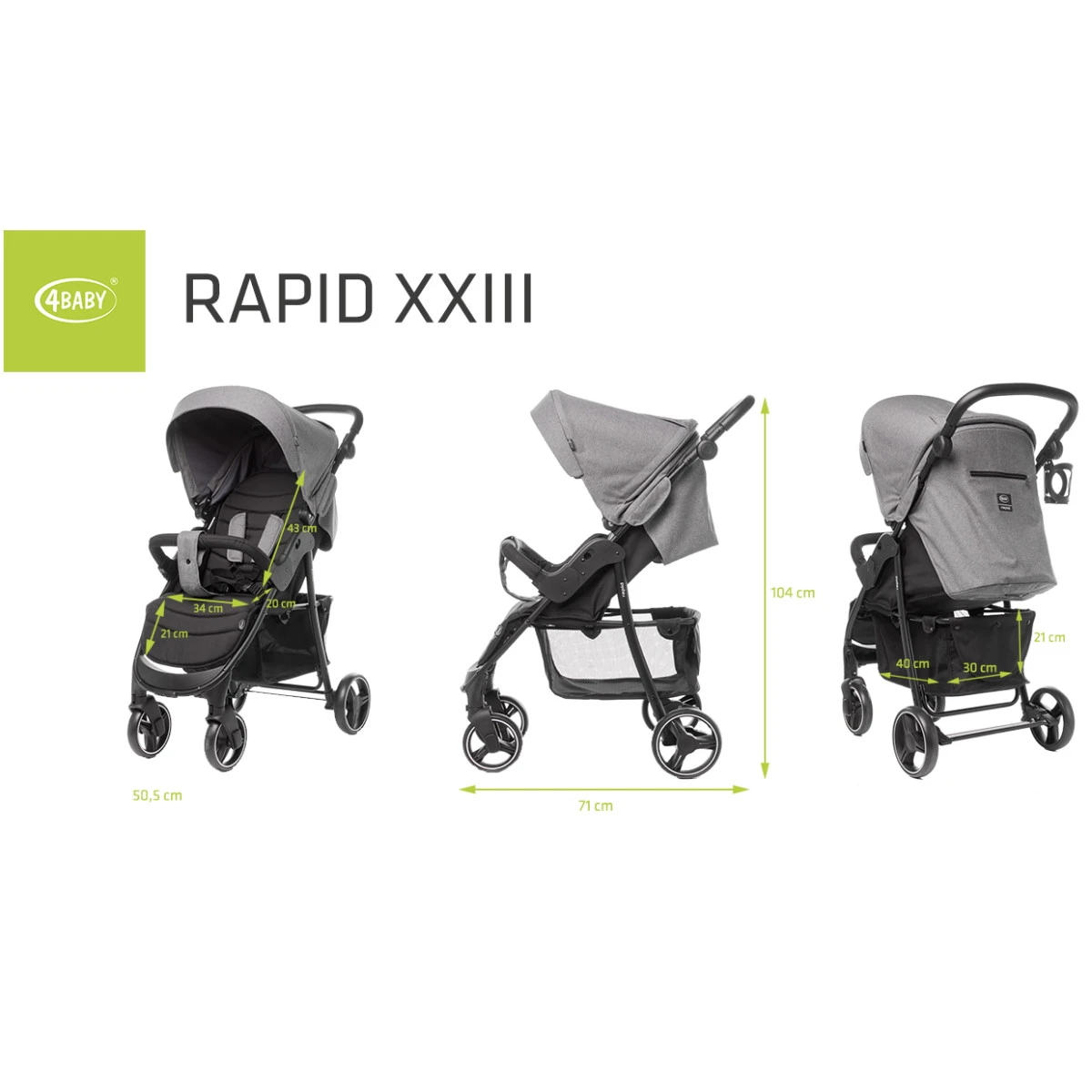 4Baby Rapid XXIII Grey Melange Wandelwagen 14 4Baby Rapid XXIII Grey Melange Wandelwagen - Afbeelding 12