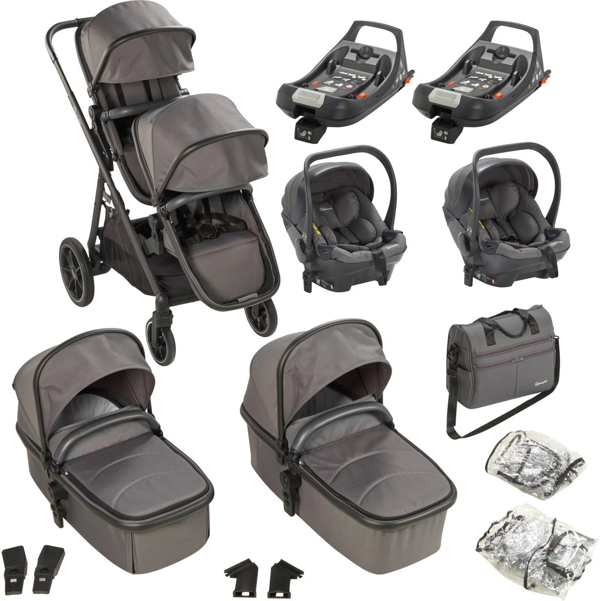 Babygo Duo Ultra Grey Tandem Kinderwagen Incl. 2 Autostoelen En 2 Ultrabase 780001
