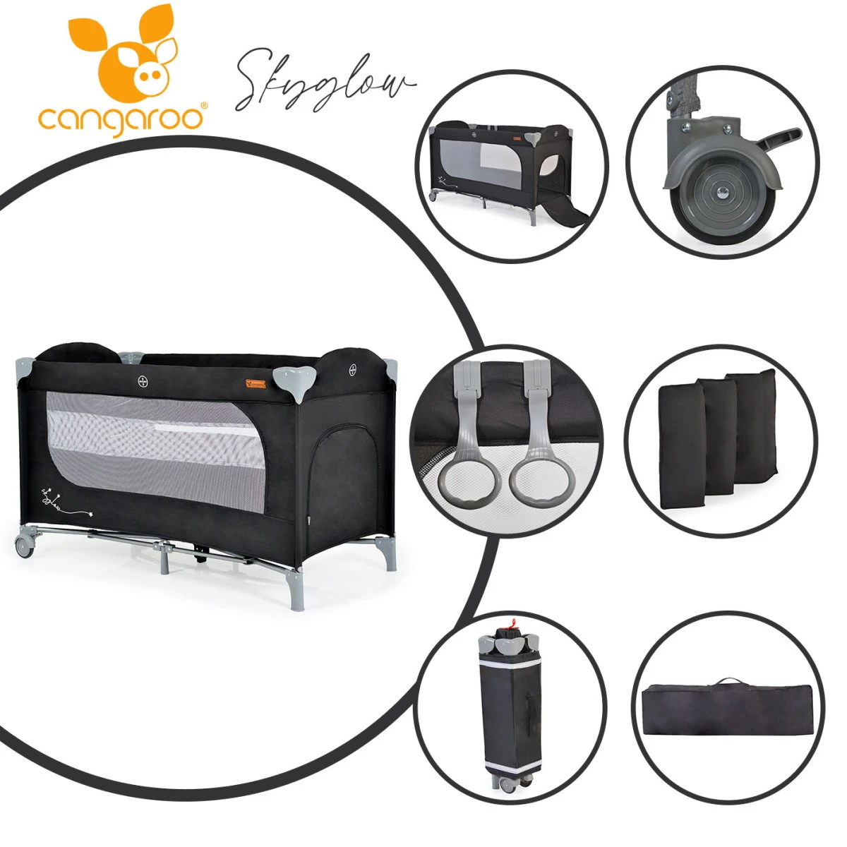 Cangaroo Skyglow 2 Black Campingbed Incl. Bodemverhoger 12 Cangaroo Skyglow 2 Black Campingbed Incl. Bodemverhoger - Afbeelding 10