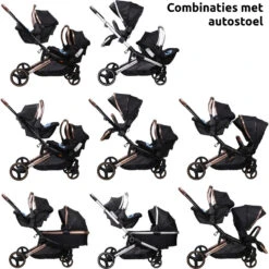 Ding Amigo Black/Rose Tweeling Kinderwagen Incl. 2 Autostoelen DI-191711 -Babyproducten Winkel ding amigo black rose tweeling kinderwagen incl. 2 autostoelen di 191711 8