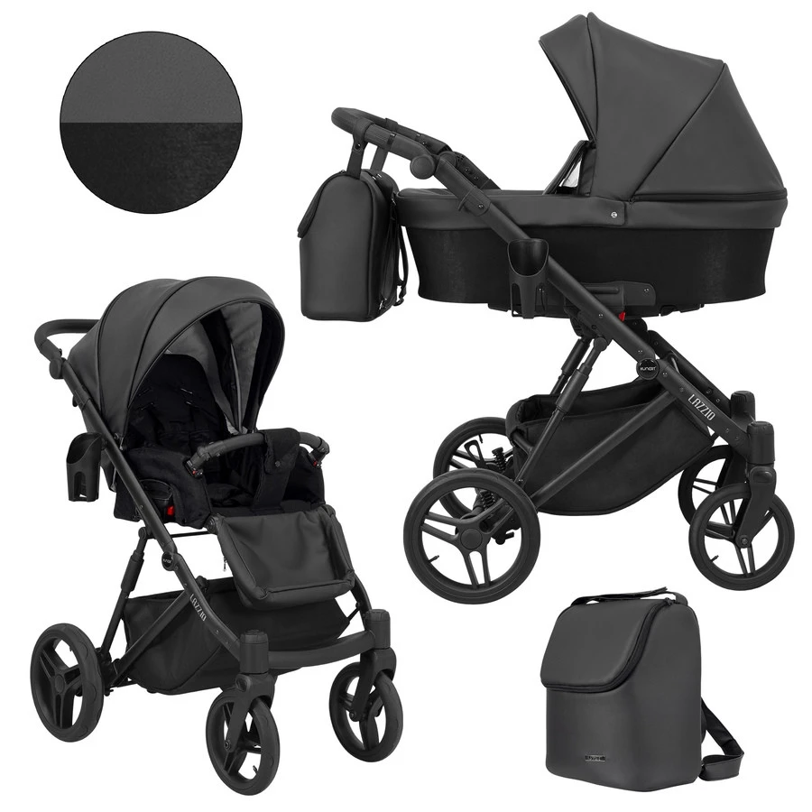 Kunert Lazzio Black Eco-Leather 2-in-1 Kinderwagen LAZ-11-BLACK 4 Kunert Lazzio Black Eco-Leather 2-in-1 Kinderwagen LAZ-11-BLACK - Afbeelding 2