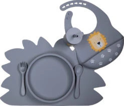 Tryco Dusty Blue Siliconen Bord TR-392819 -Babyproducten Winkel lion dusty blue silicone collection 01 2