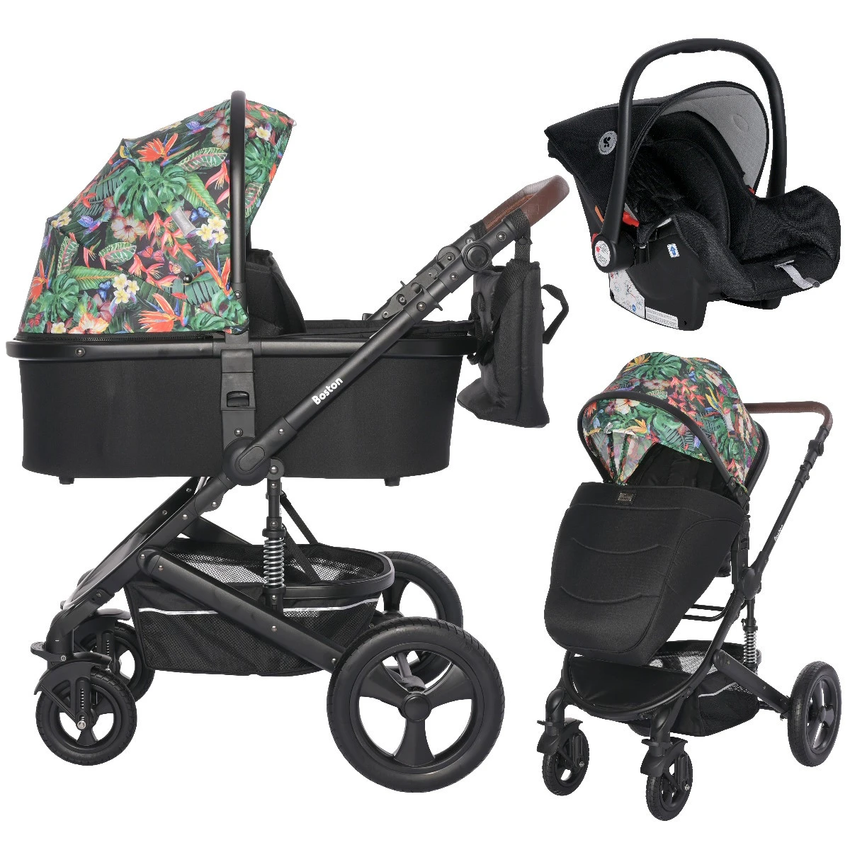 Lorelli Boston Tropical Flowers Black 3-in-1 Kinderwagen Incl. Comet Autostoel 3 Lorelli Boston Tropical Flowers Black 3-in-1 Kinderwagen Incl. Comet Autostoel