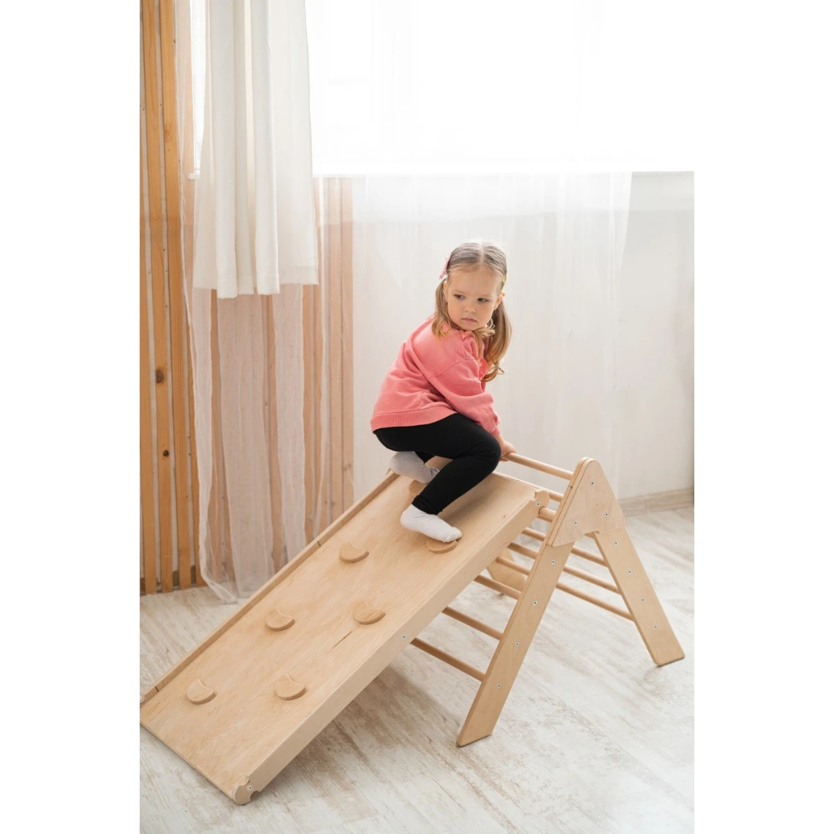 Luna Toys Naturel Houten Klimrek Met Glijbaan LU-36950 9 Luna Toys Naturel Houten Klimrek Met Glijbaan LU-36950 - Afbeelding 7