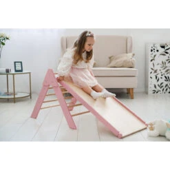 Luna Toys Roze Houten Klimrek Met Glijbaan LU-36974 -Babyproducten Winkel pink 1