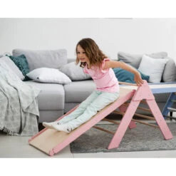 Luna Toys Roze Houten Klimrek Met Glijbaan LU-36974 -Babyproducten Winkel pink 3